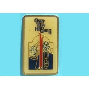 Over The Hill Gang - American Gothic style Ski Pin -Skiing Collectible